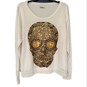 Lauren Moshi Gold Skull Women’s White Sweater Size Medium